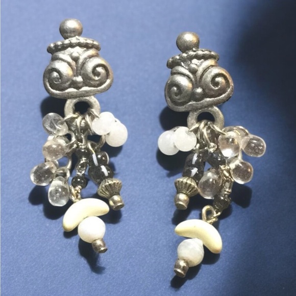 Vintage Silver Briolette Bead Beaded Dangle Earrings - Picture 1 of 9